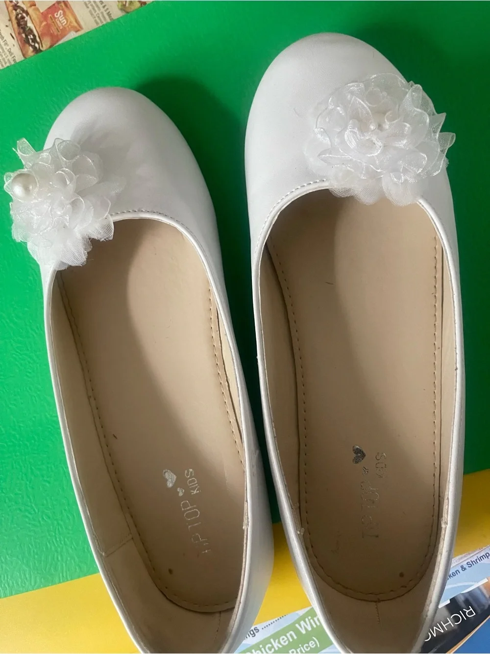 Girls White Floral Ballet Flats - Elegant Dress Shoes